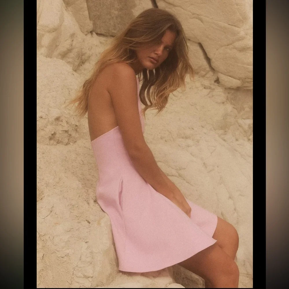 Zara short halter dress with godets, pastel pink - Picture 10 of 15